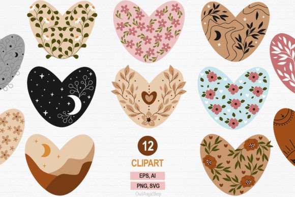 Download Floral Heart, Boho Heart Clipart - Boho heart Collection