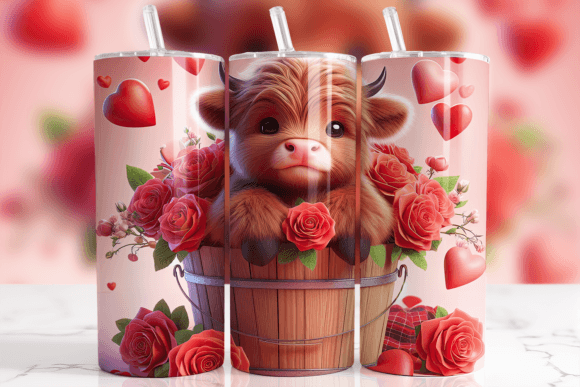 Download Hearts and Roses Highland Cow Tumbler - Hearts Collection