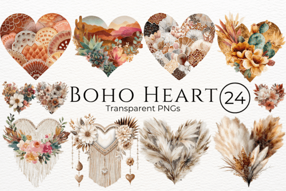 Download Boho Heart Watercolor Clipart - Boho heart Collection