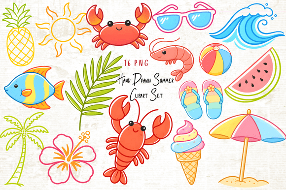 Download Hand Drawn Summer Clipart PNG Set - Hand drawn Collection