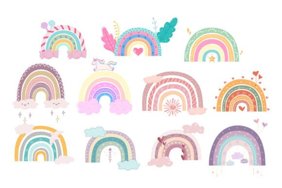 Download Cute Hand Drawn Boho Rainbows Collection - Hand drawn Collection