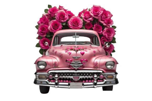 Download Pink Rose Car with Hearts and Flowers - Hearts Collection