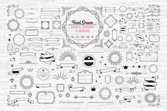 Download SVG Hand Drawn Frames, Banners &amp; Ribbons - Hand drawn Collection