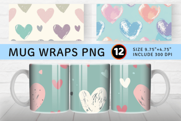 Download Cute Pastel Hearts Mug Wrap Sublimation - Hearts Collection