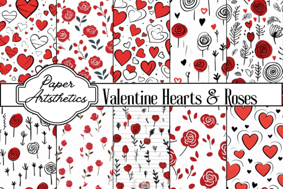 Download Valentine Hearts and Roses Digital Paper - Hearts Collection