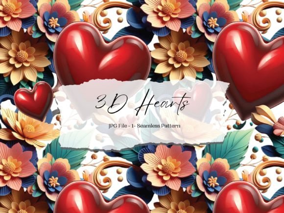 Download 3D Hearts and Flowers Seamless Pattern - Hearts Collection