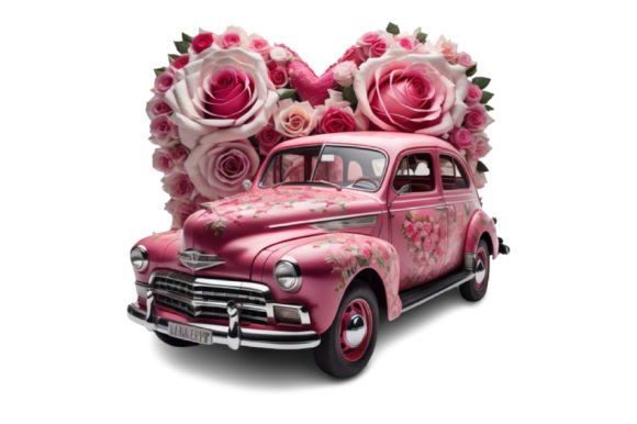 Download Pink Rose Car with Hearts and Flowers - Hearts Collection